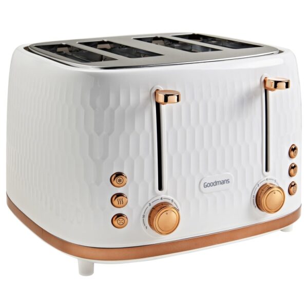 Goodmans Kitchen Set Microwave Toaster & Kettle White, Rose Gold Honeycomb Set
